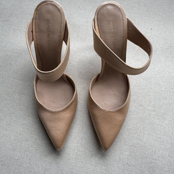 Stuart Weitzman Champagne Satin Heel - Picture 1 of 6